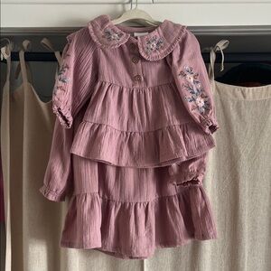 Matching sister Pink Tiered Dress with Floral Embroidery